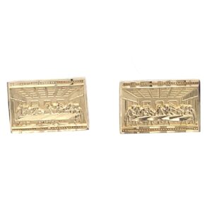 10k Mini Last Supper Rectangle Gold Stud Earrings