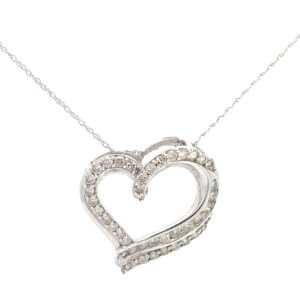 10k White Gold Chain & Heart Charm with Diamonds Necklace Set