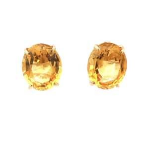 14k Yellow Gold Yellow Topaz Oval Studs